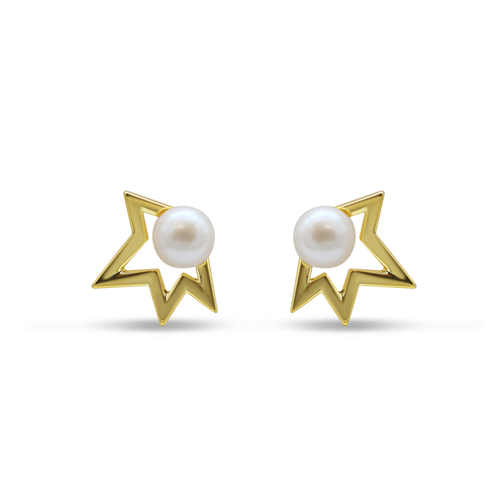 Star-Burst Floating Pearl Studs
