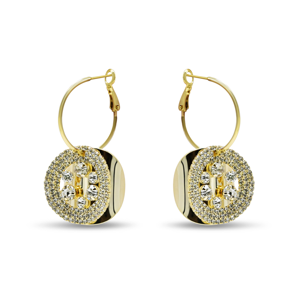 Medallion Crystal Leverback Hoops