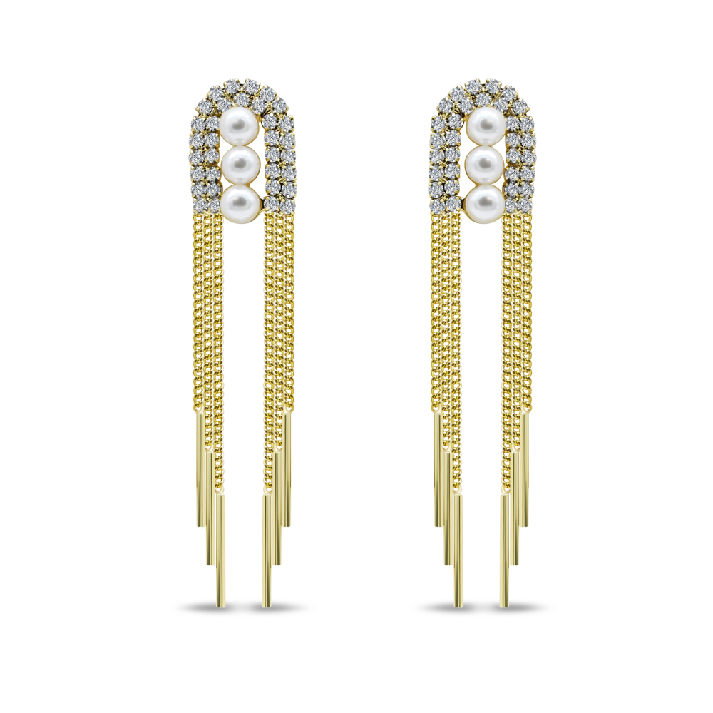 Triple Pearl Tassel Earrings