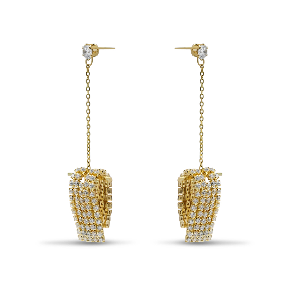 Folded Ribbon Crystal Earrings