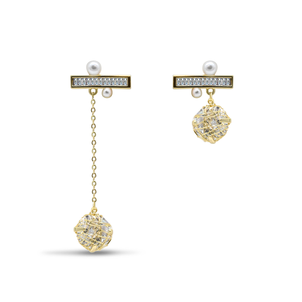 Asymmetric Crystal Cage Earrings