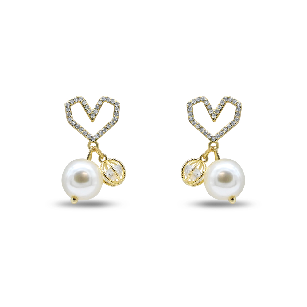 Crystal Heart Pearl Earrings