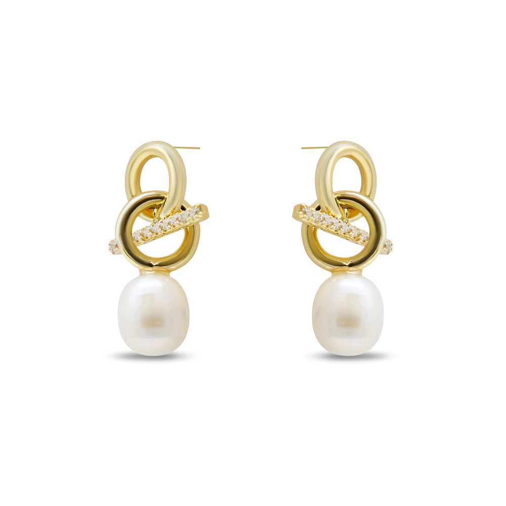 Interlocking Link Pearl Earrings