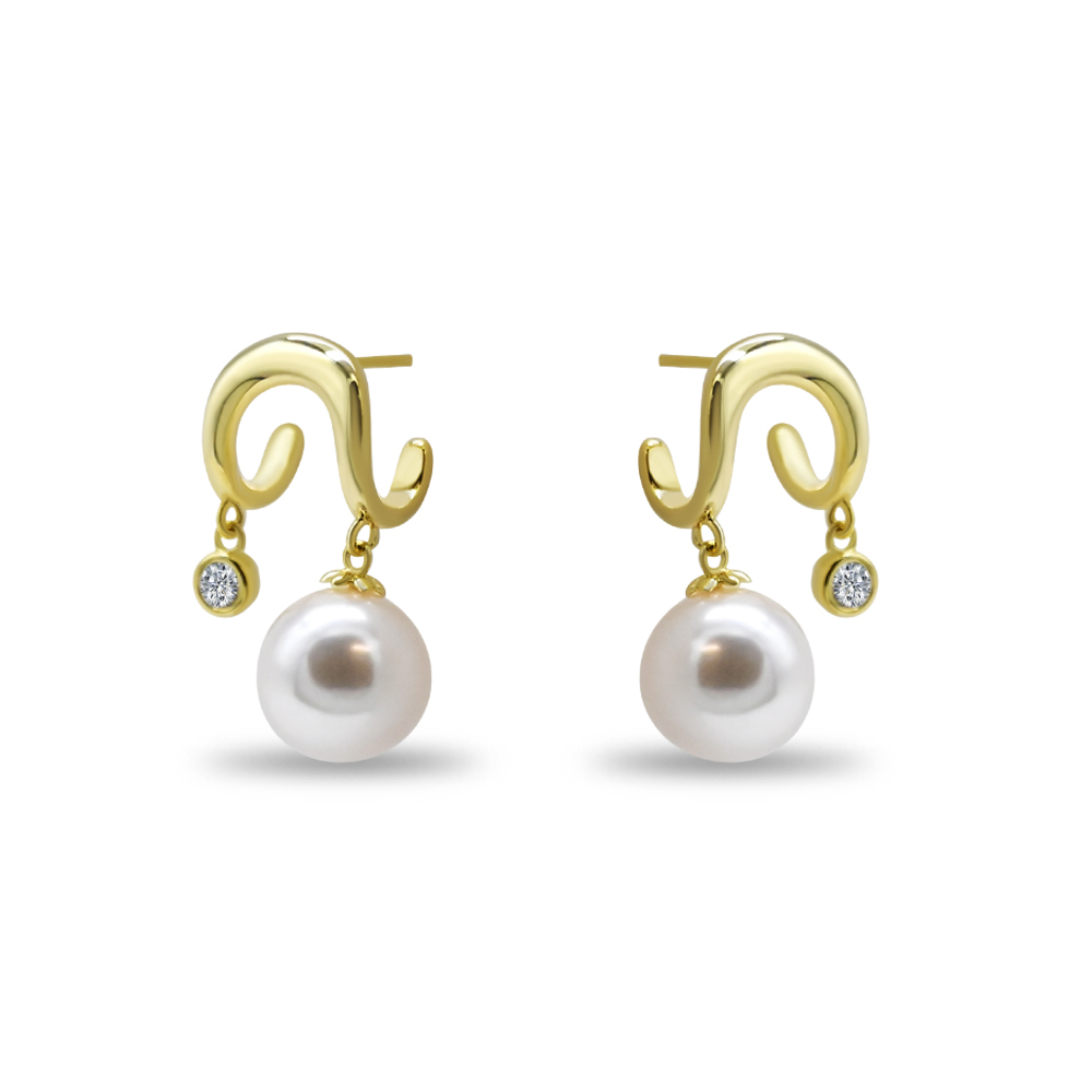 Curved Wave Pearl Studs
