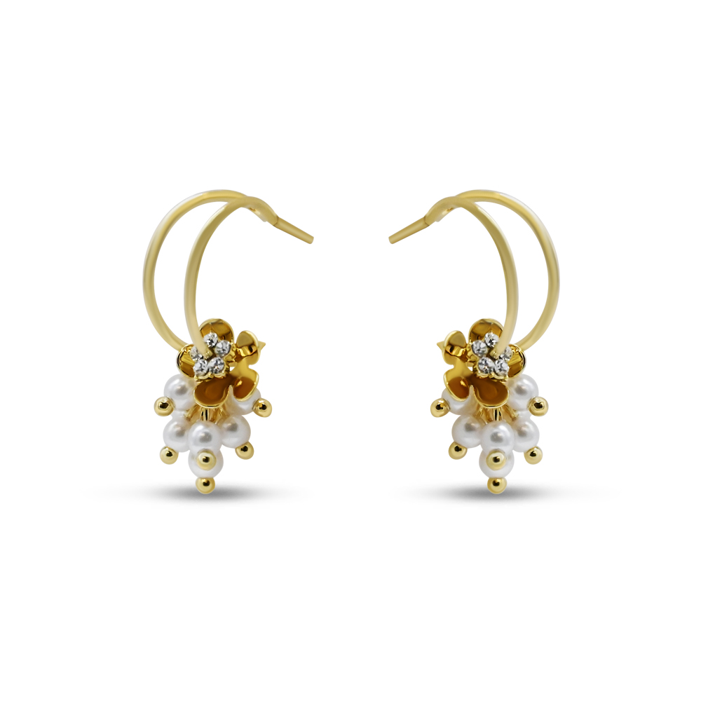 Golden Flower Pearl Hoops