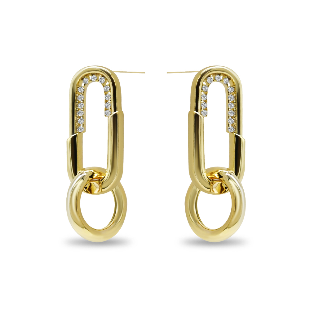 Pave Link Paperclip Earrings