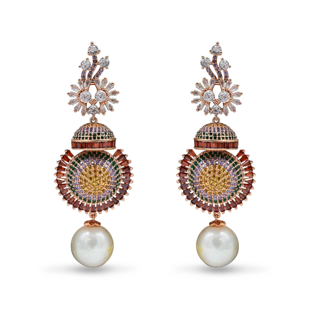 Imperial Rose Crystal Jhumkas