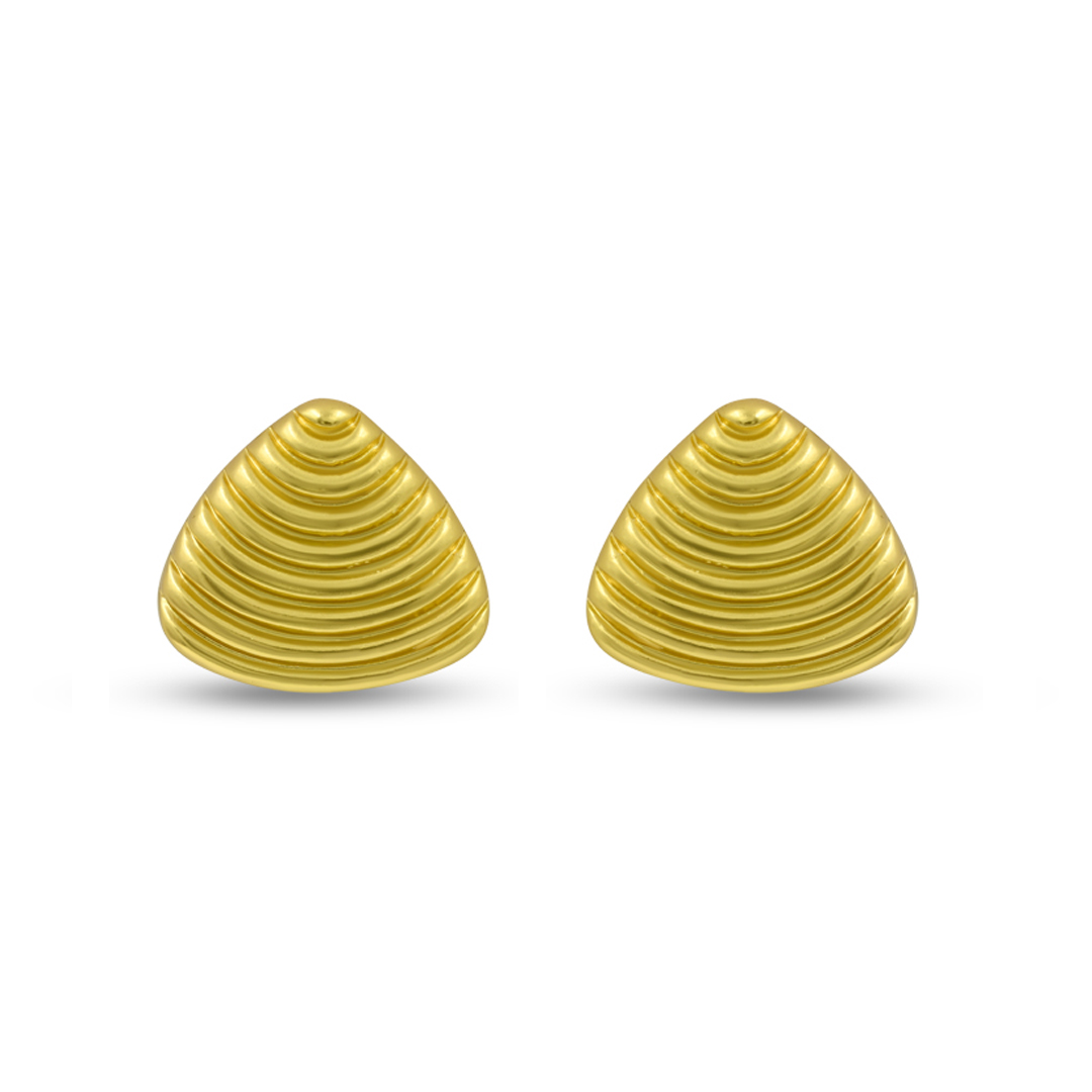 Gold Ribbed Triangle Studs