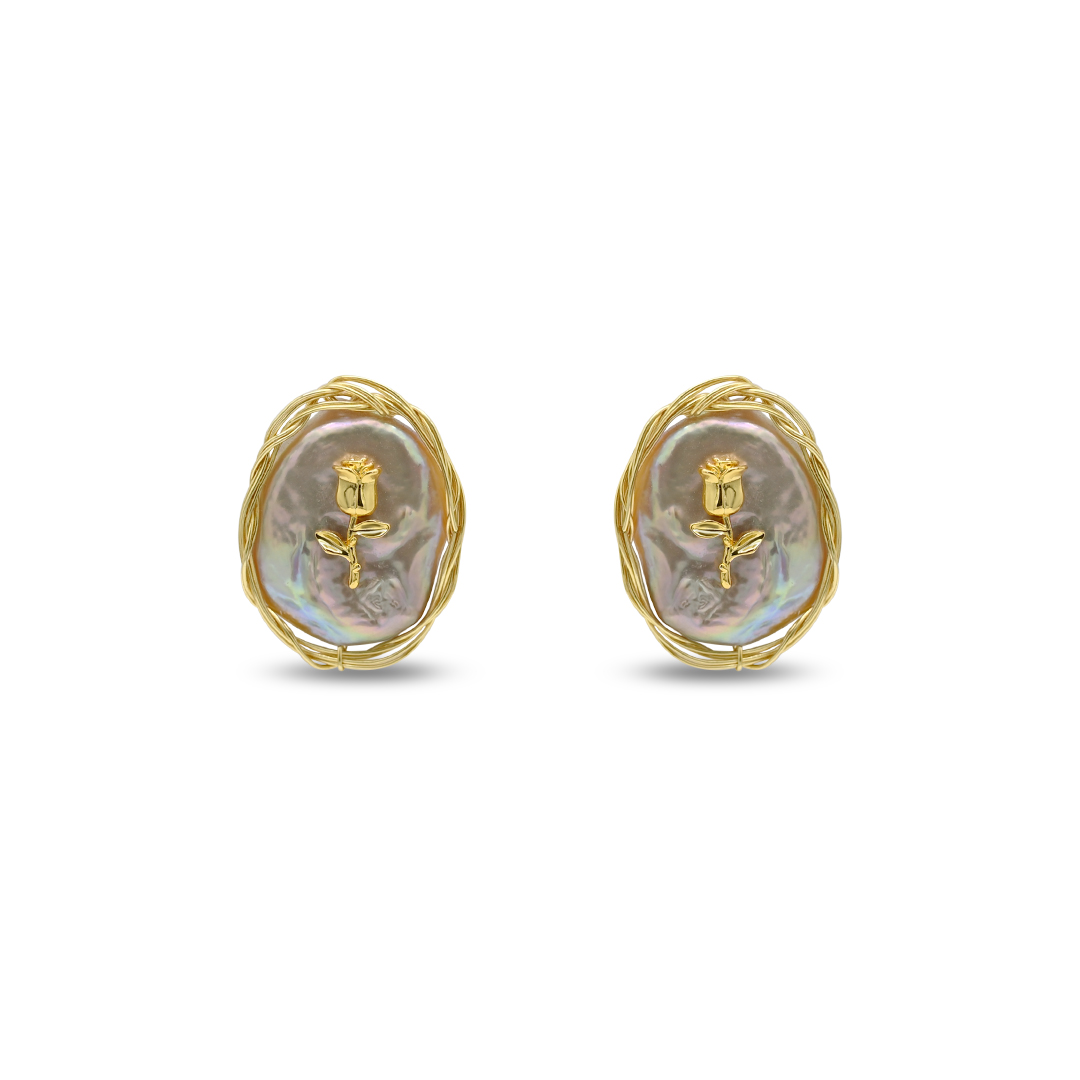 Baroque Pearl Rose Studs