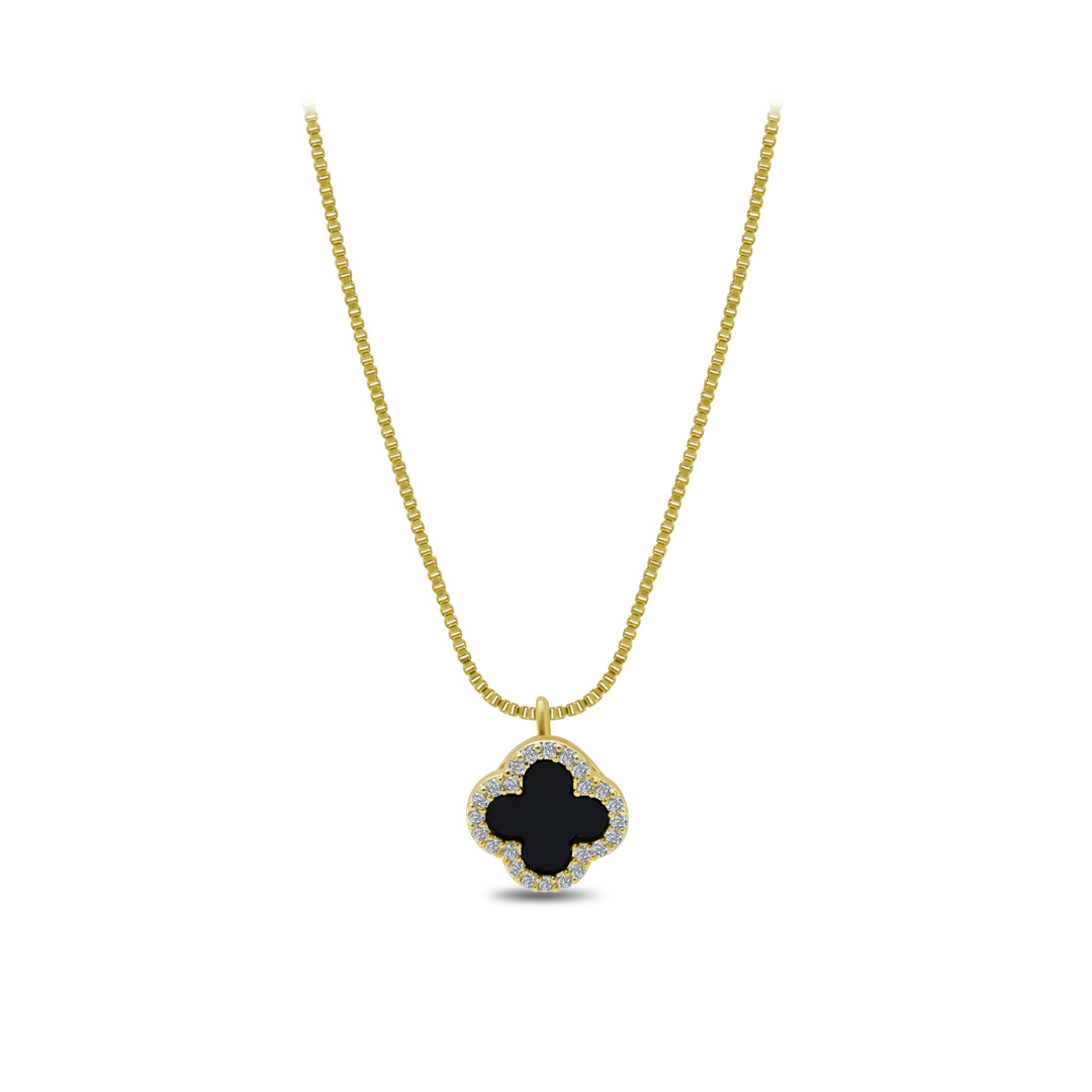Golden Clover Onyx Necklace