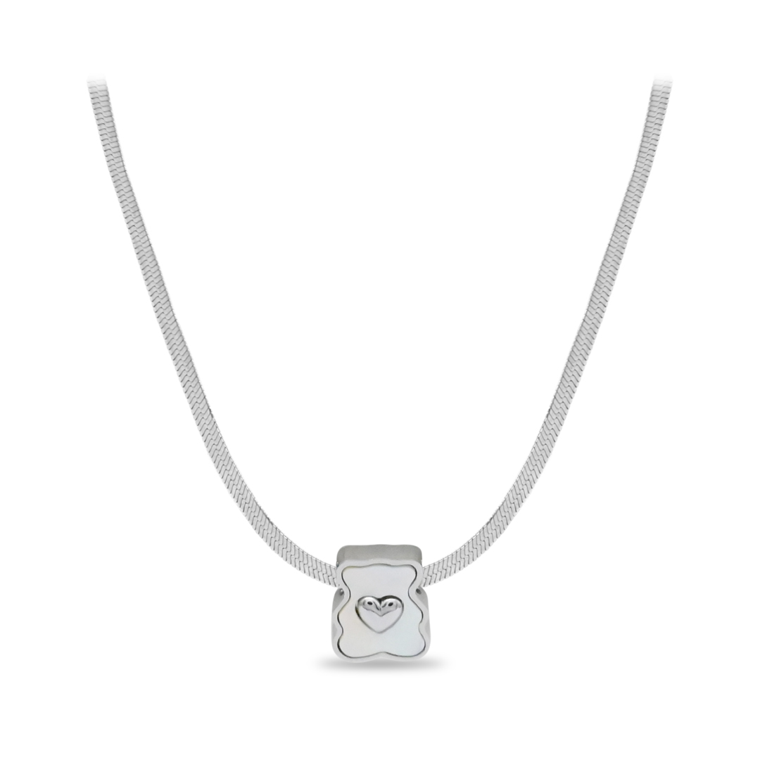 Silver Teddy Heart Necklace