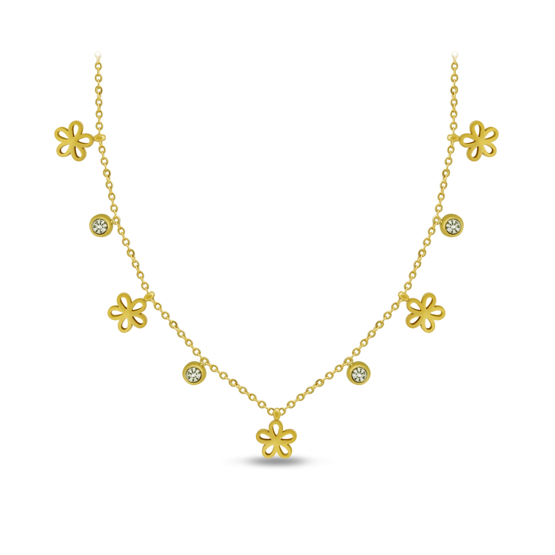 Flower & Crystal Charm Necklace
