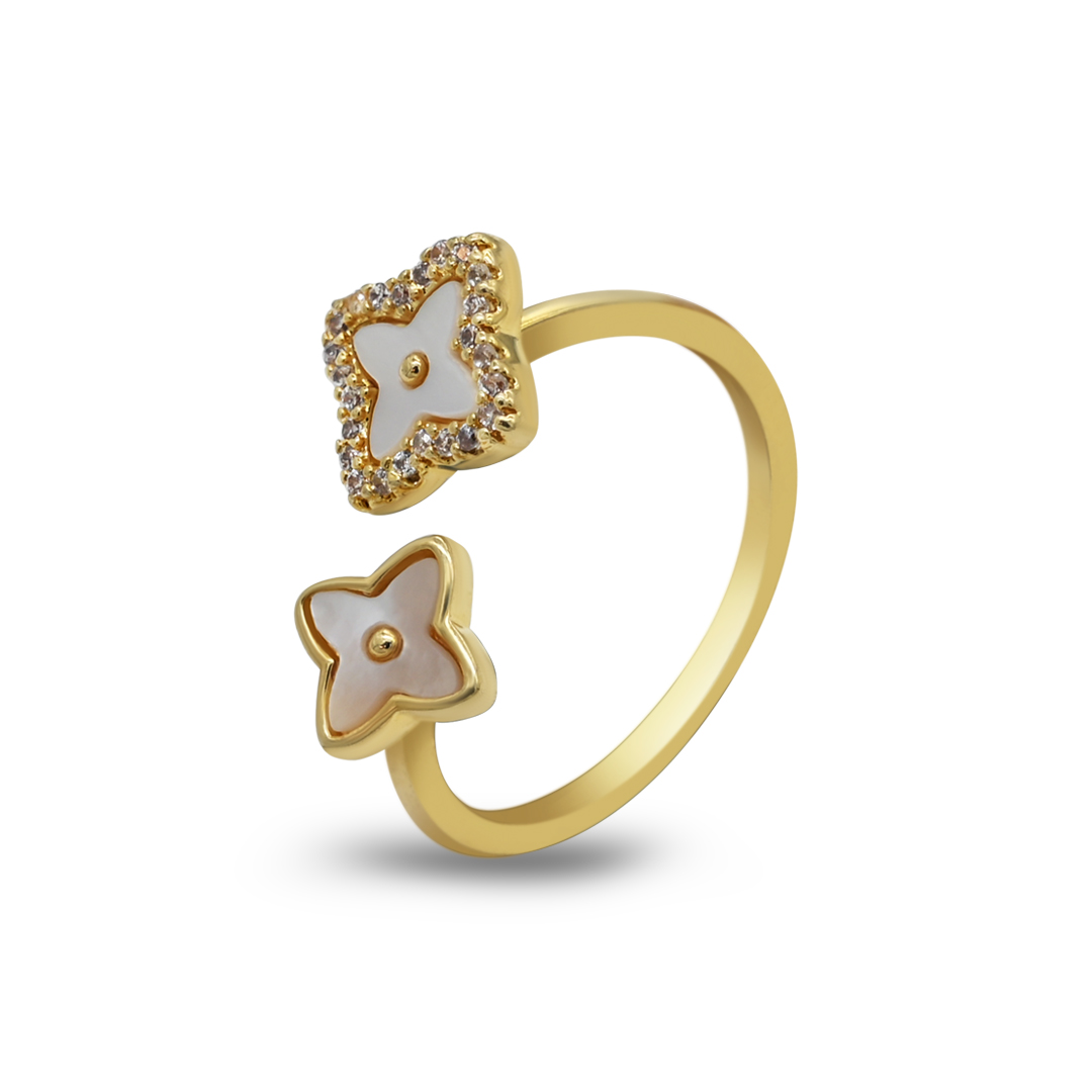 Gold Flower Clover Ring
