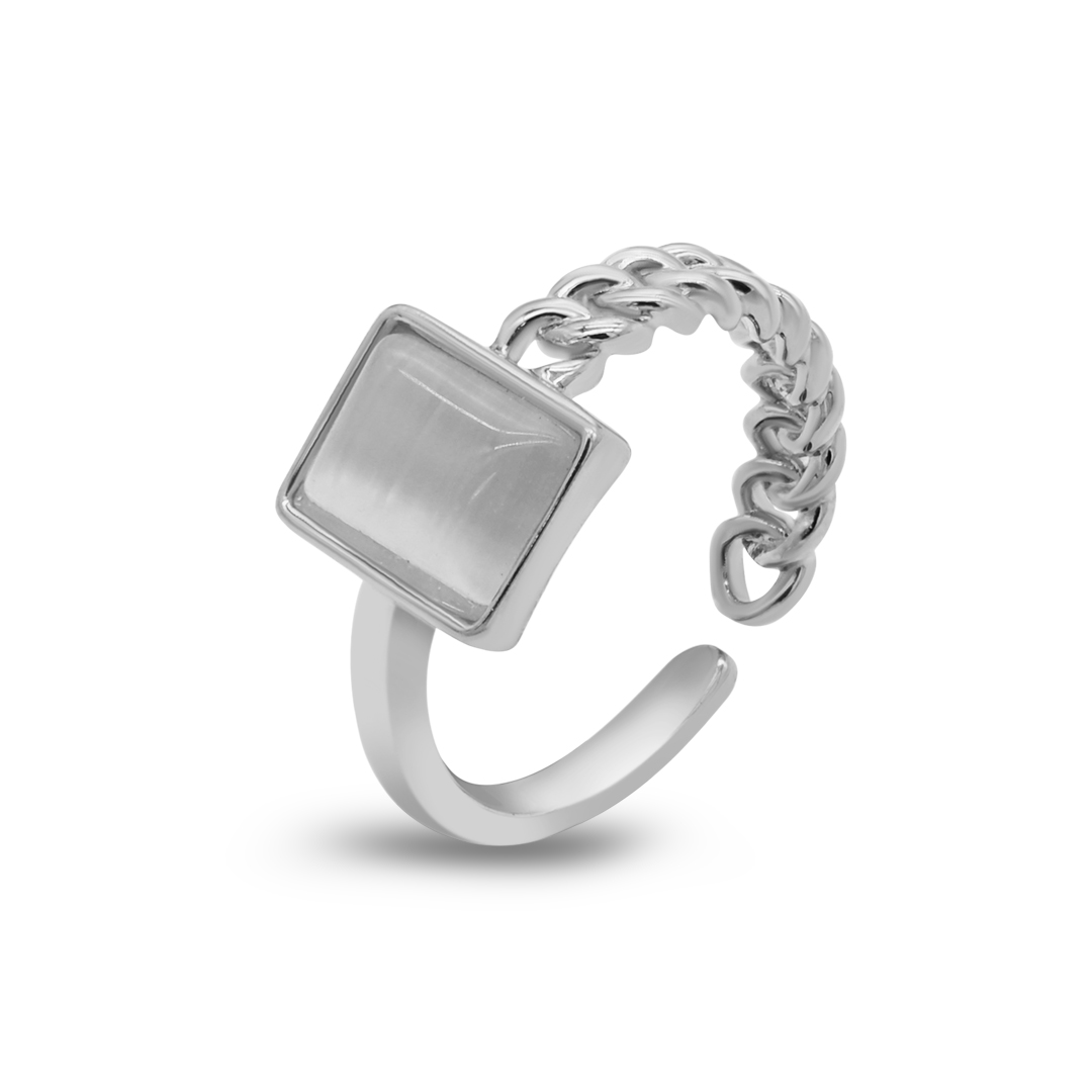 Silver Square Stone Ring