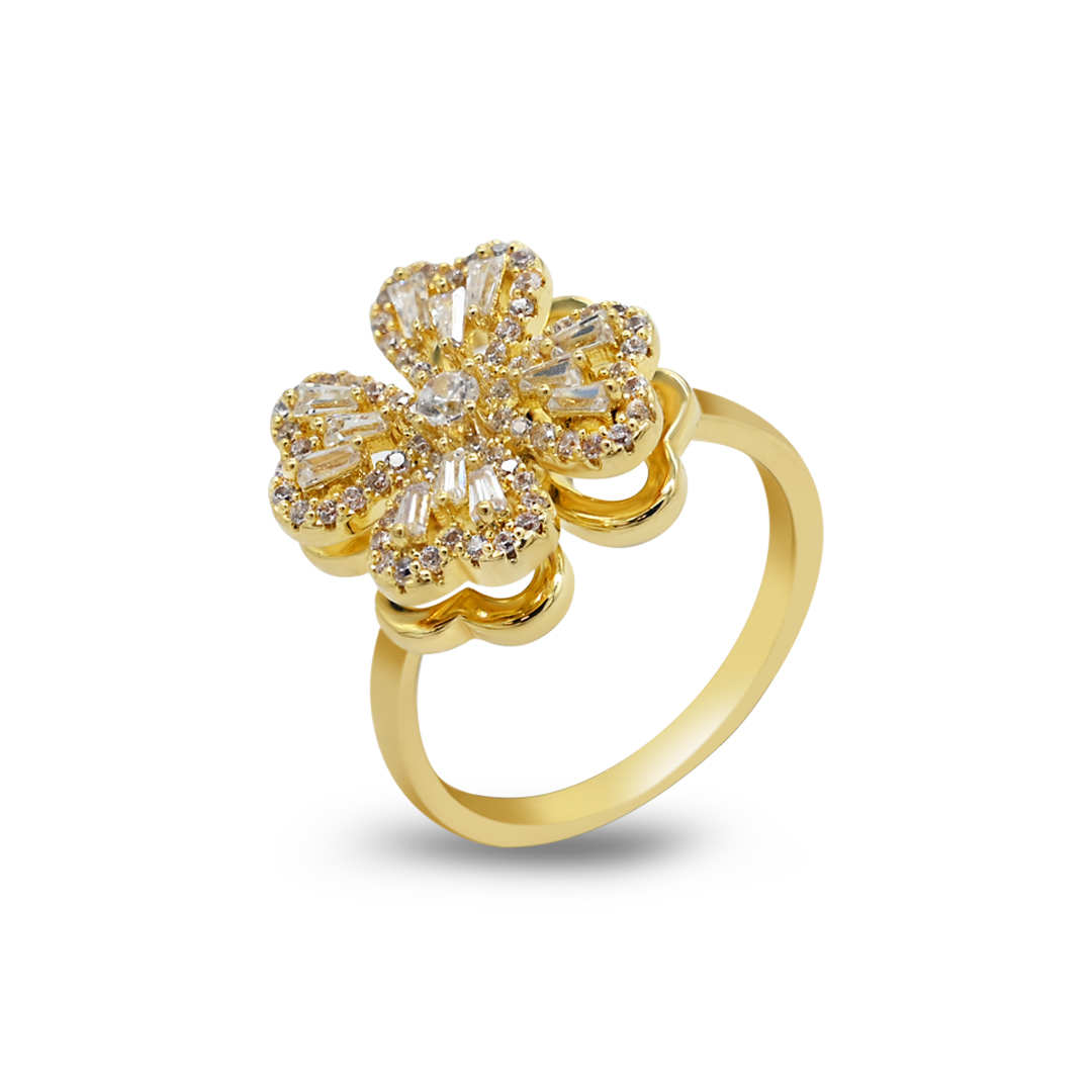 Gold Radiant Clover Ring