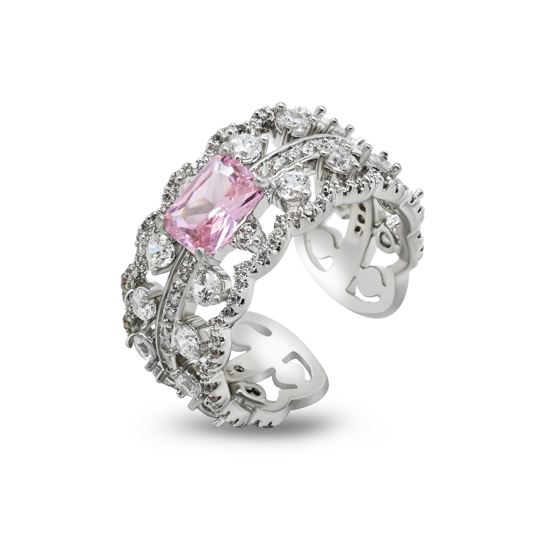 Silver Pink Crystal Ring