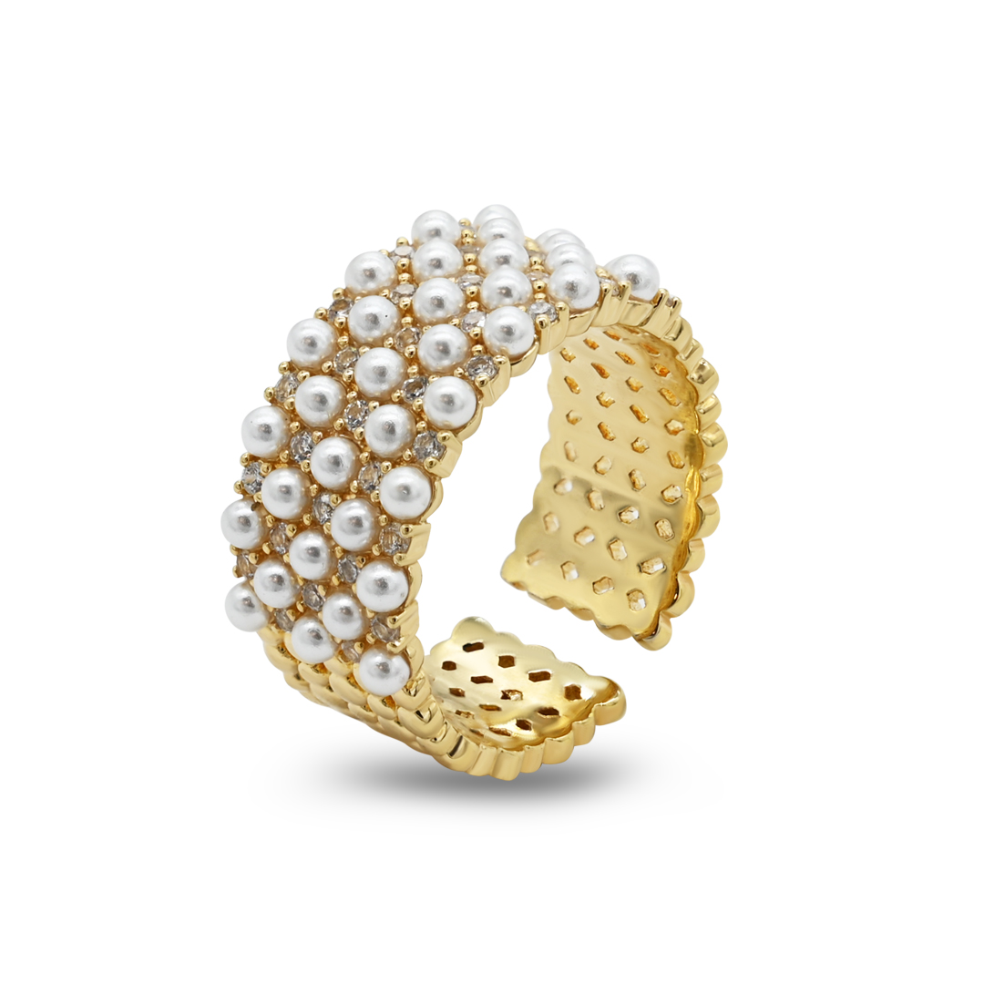 Gold Wide Pearl Cuff