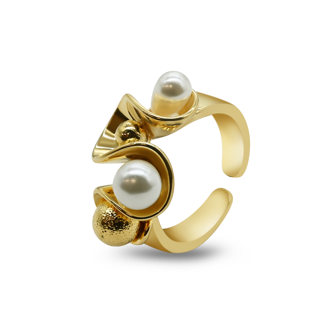 Gold Abstract Pearl Ring