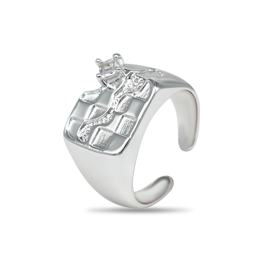 Silver Checkered Signet Ring
