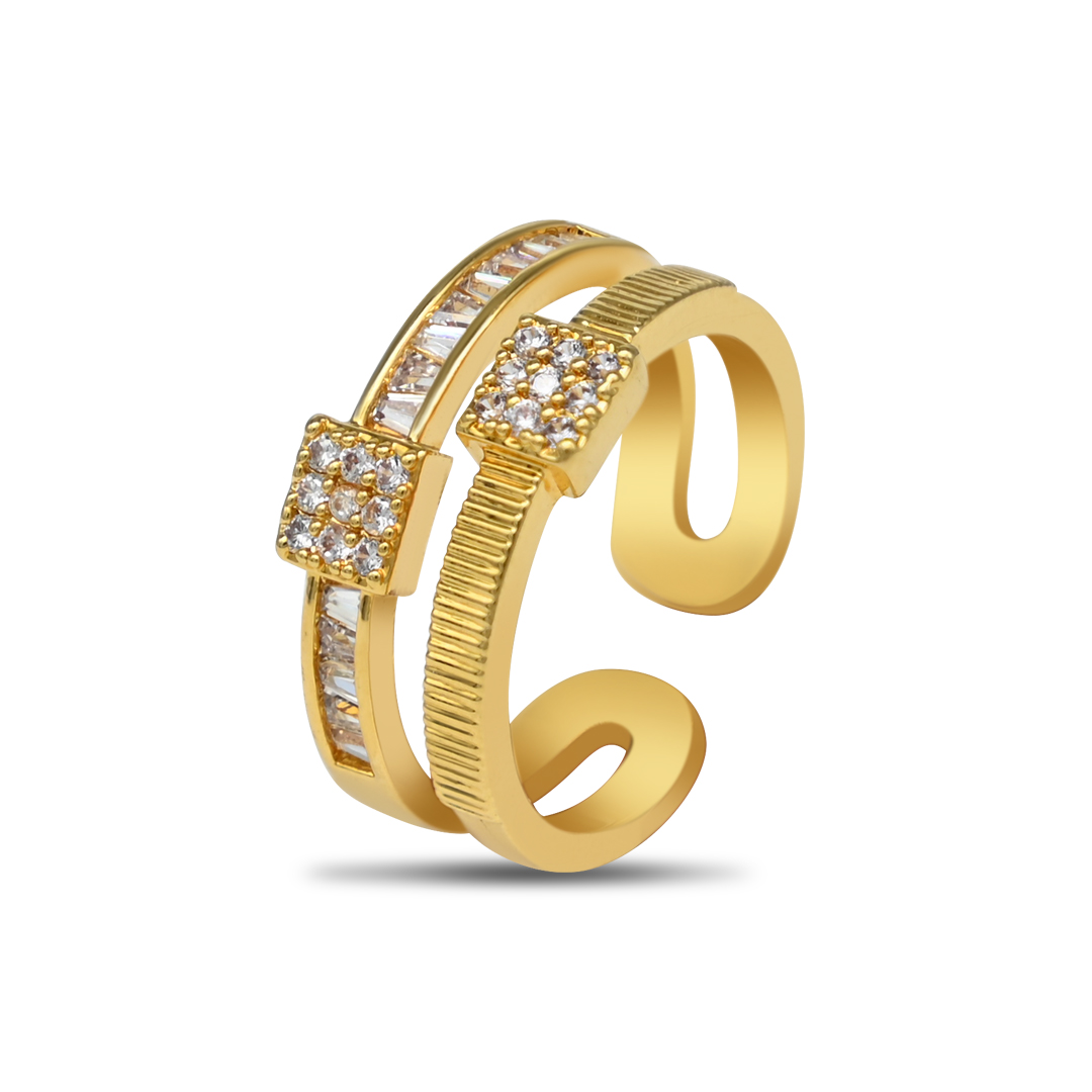 Gold Double Square Ring