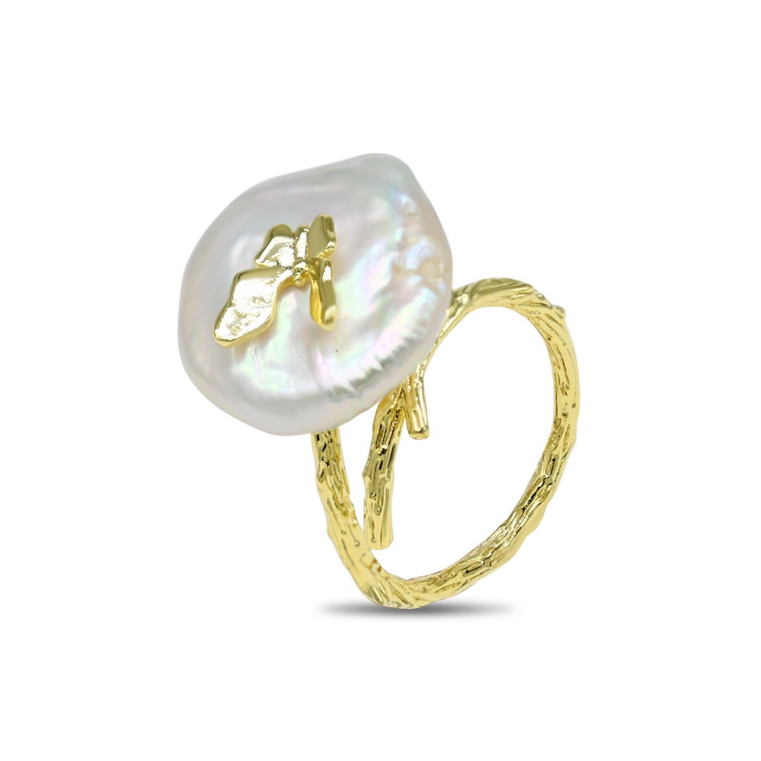 Gold Branch Pearl Ring