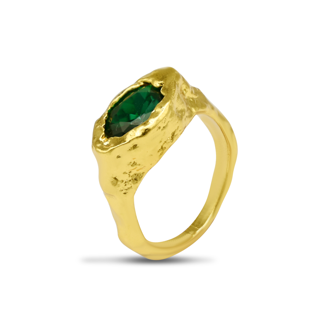 Gold Textured Emerald Ring