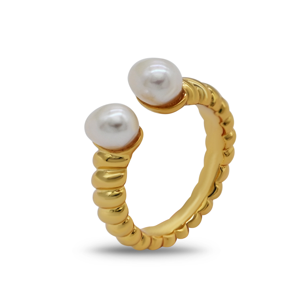 Gold Ribbed Twin Pearl