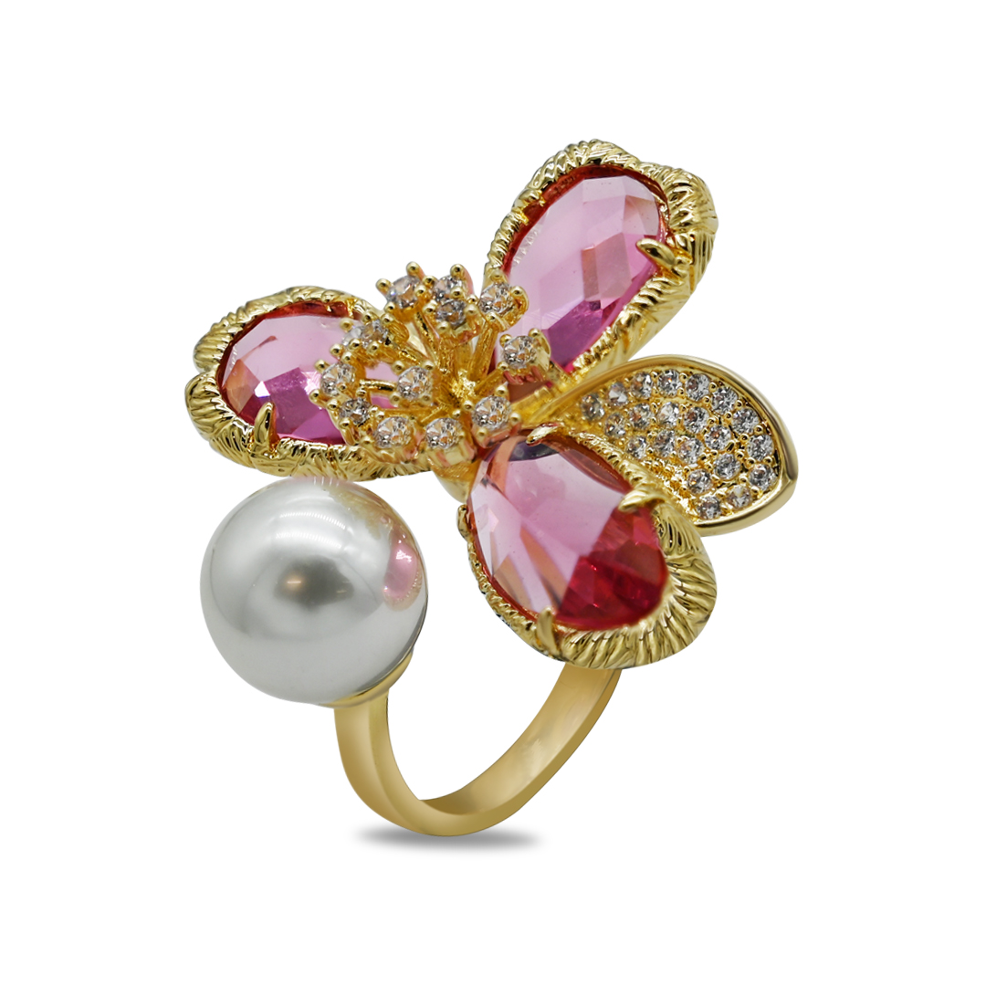 Pearl Flower Open Ring