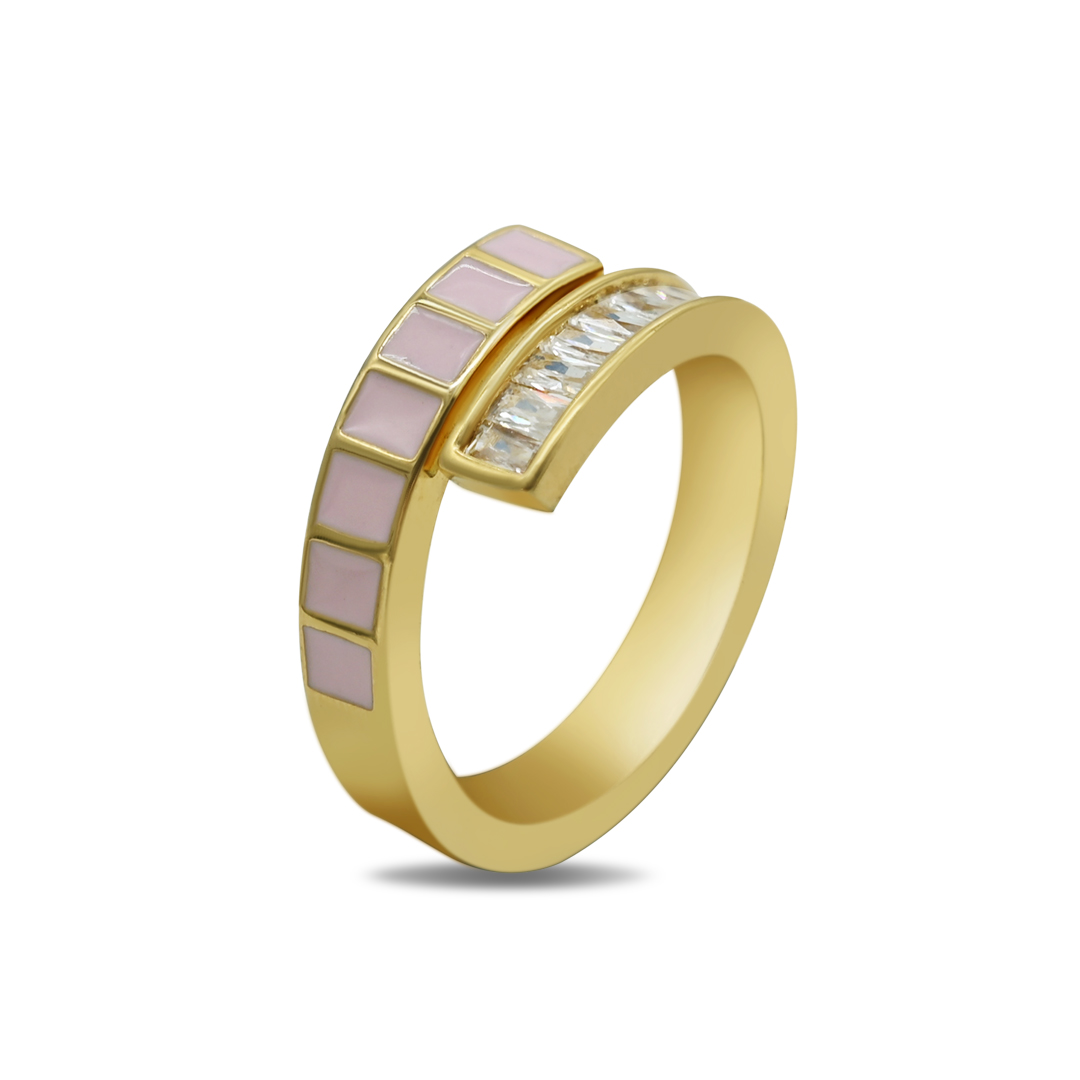 Gold Pink Enamel Ring
