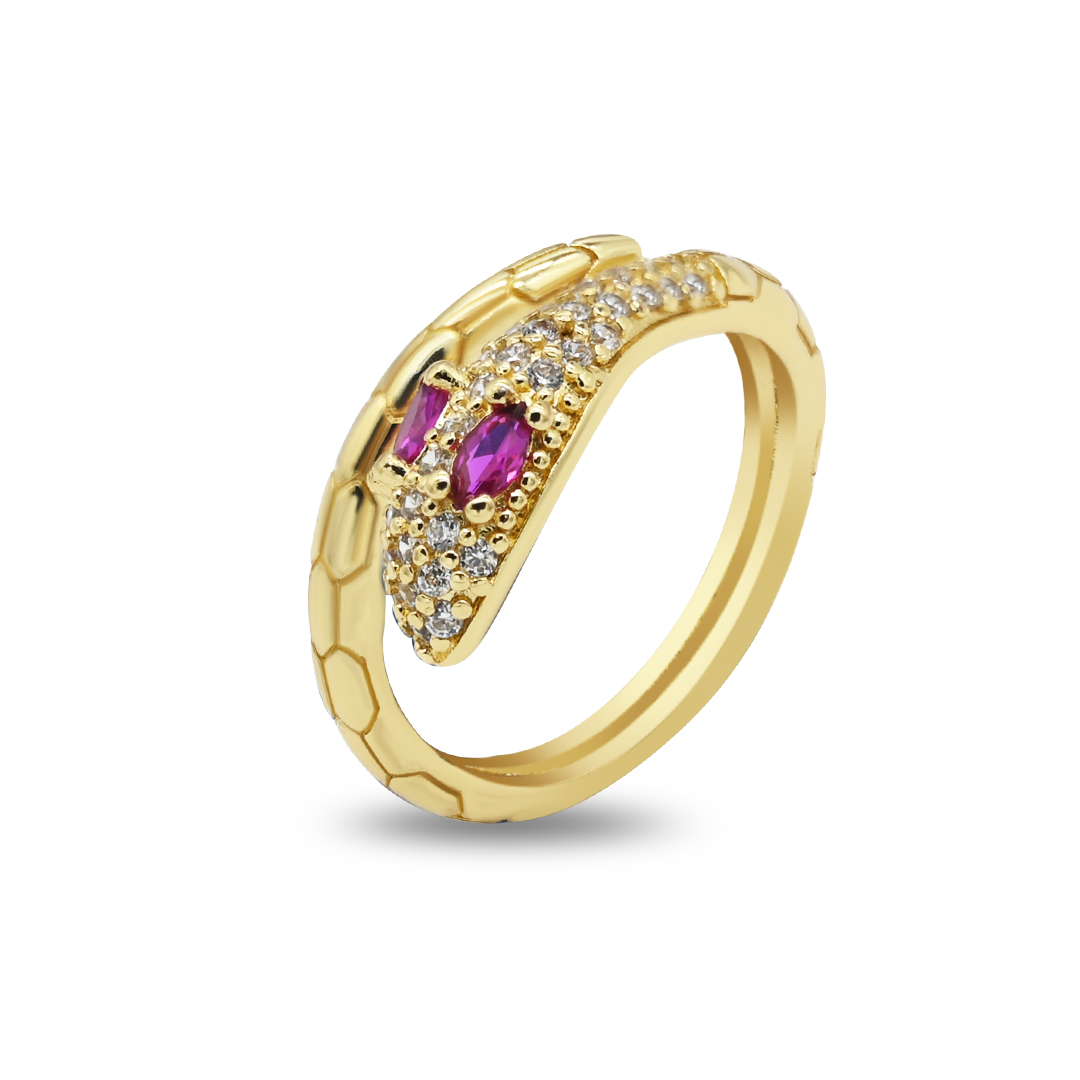 Gold Pink Eye Serpent Ring