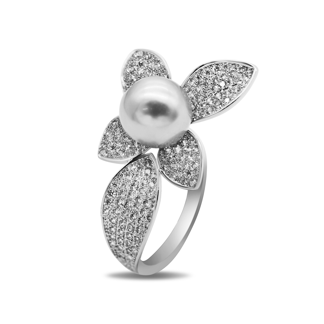 Gold Pearl Flower Ring